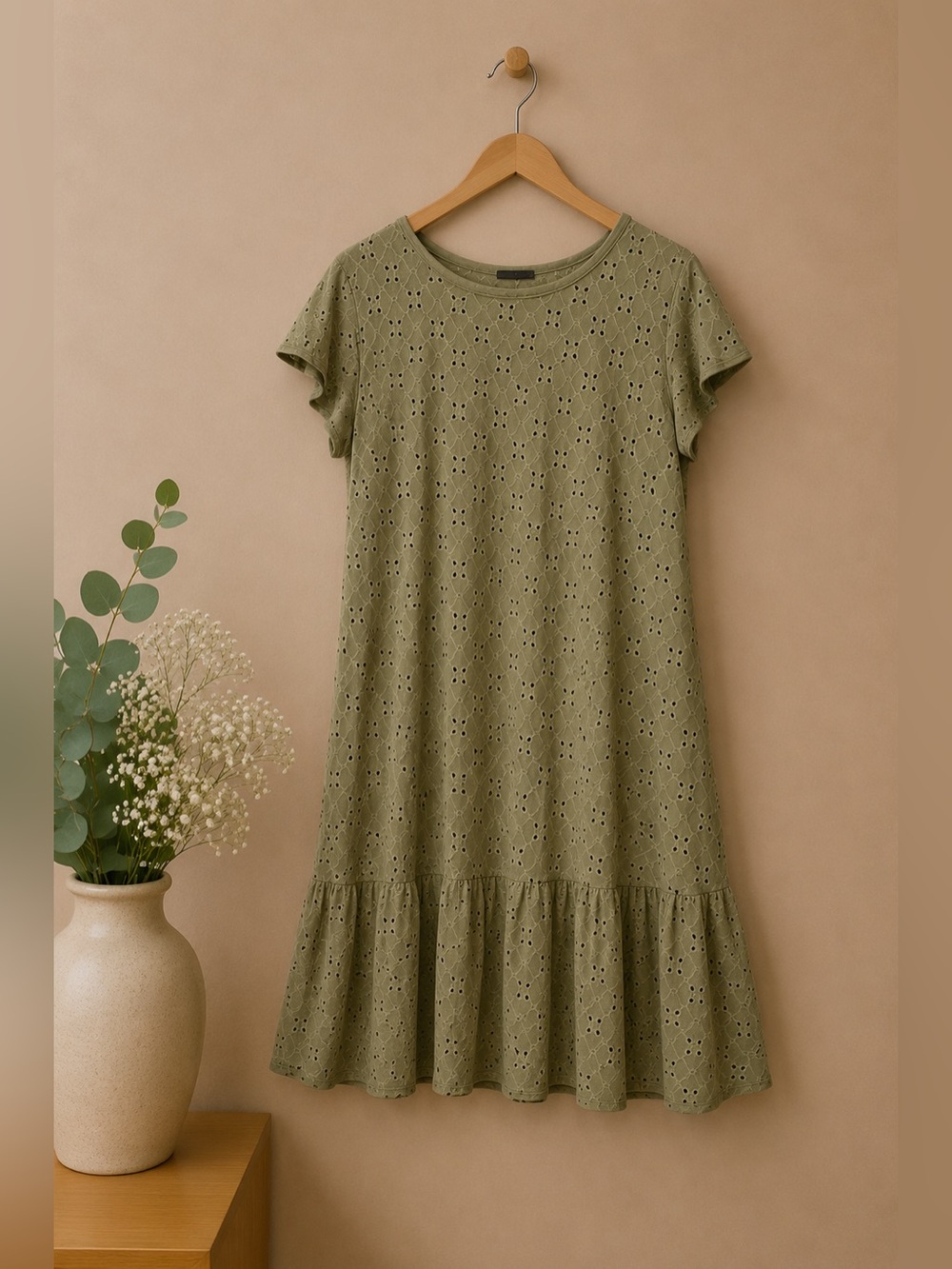 Olivia Rae Broderie Anglaise Eyelet Dress Large Green Boho Cottagecore